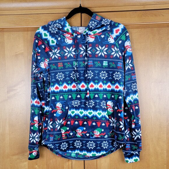 Cozy No Boundaries Soft Navy Blue Snowman Holiday Hoodie - M (7-9) - Picture 2 of 6